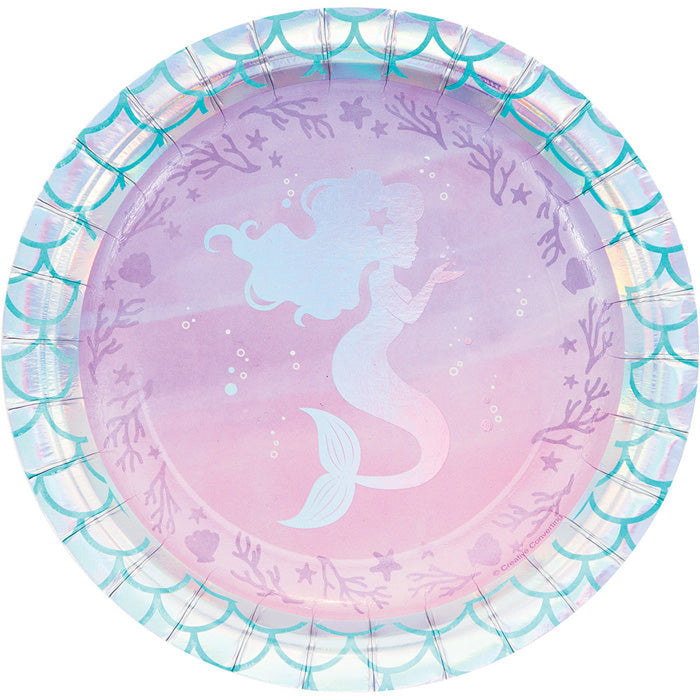 Party Decorations Iridescent Mermaid Party Paper Dessert Plates, 8 ct