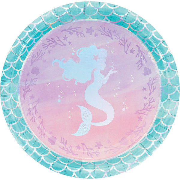 Party Decorations Iridescent Mermaid Party Paper Plates, 8 count