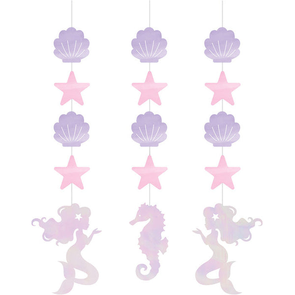 Party Decorations Iridescent Mermaid Party Hanging Cutouts, 3 ct