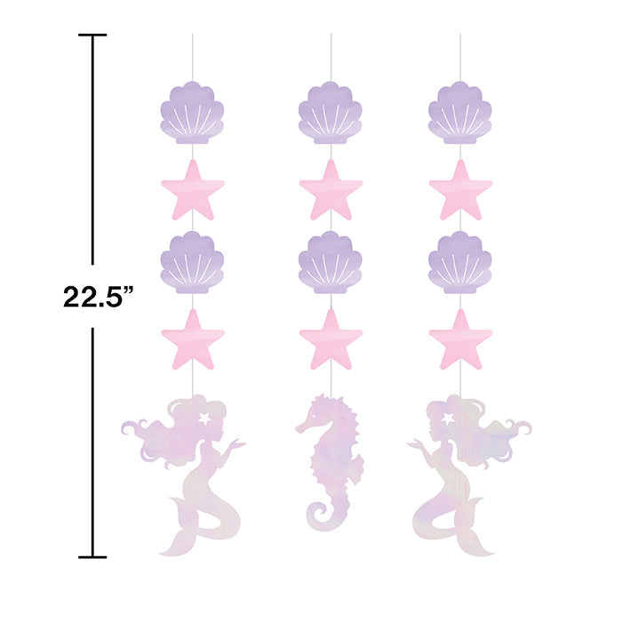 Party Decorations Iridescent Mermaid Party Hanging Cutouts, 3 ct