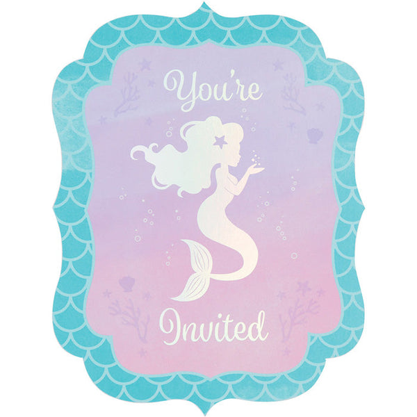 Party Decorations Mermaid Shine Invitation Postcard, 8 ct