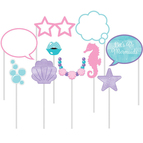 Party Decorations Iridescent Mermaid Party Photo Booth Props, 10 ct