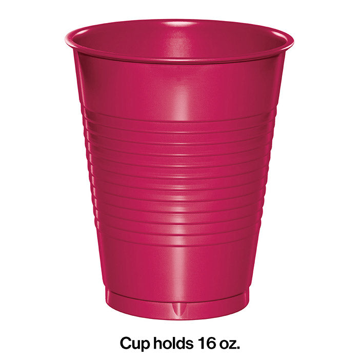 Party Decorations Hot Magenta Pink 16 Oz Plastic Cups, 20 ct