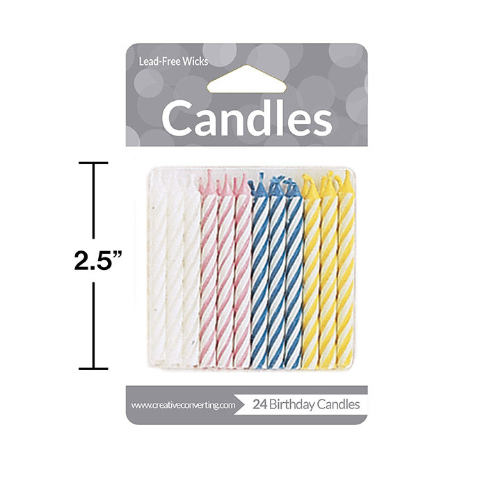 Party Decorations Assorted Striped Candles, 24 ct