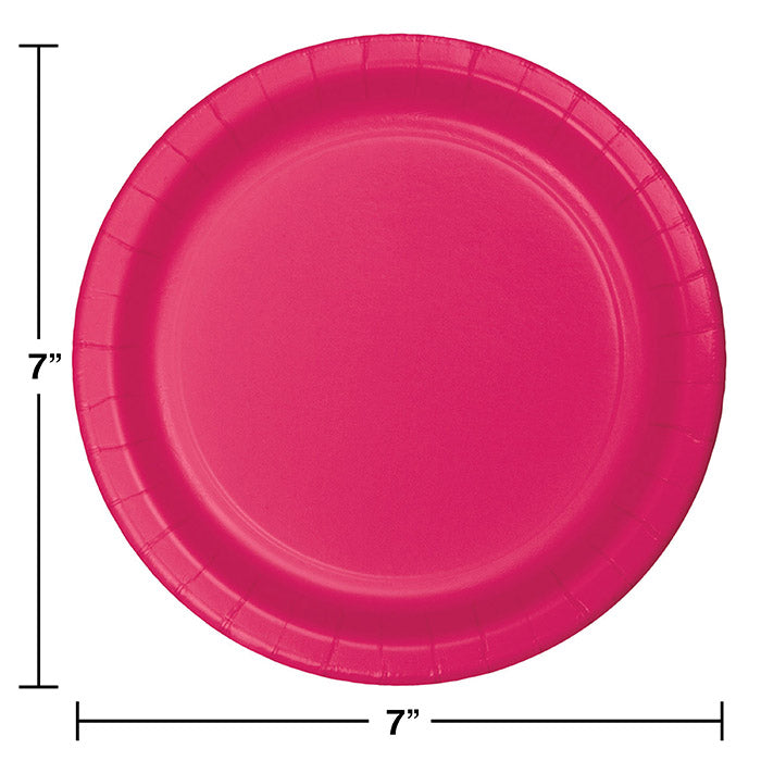 Party Decorations Hot Magenta Pink Paper Dessert Plates, 24 ct