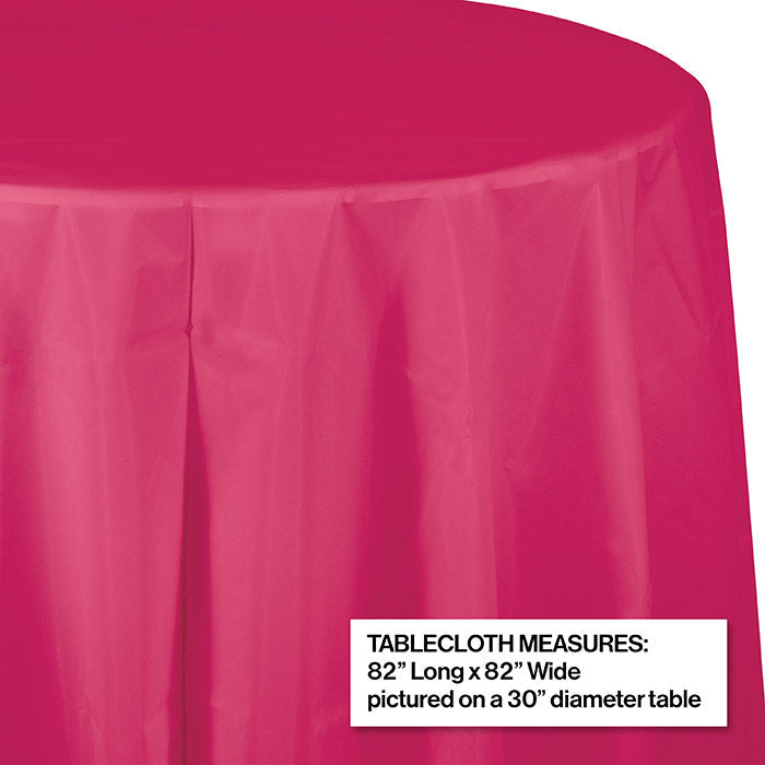 Party Decorations Hot Magenta Round PlasticTablecover, 82"