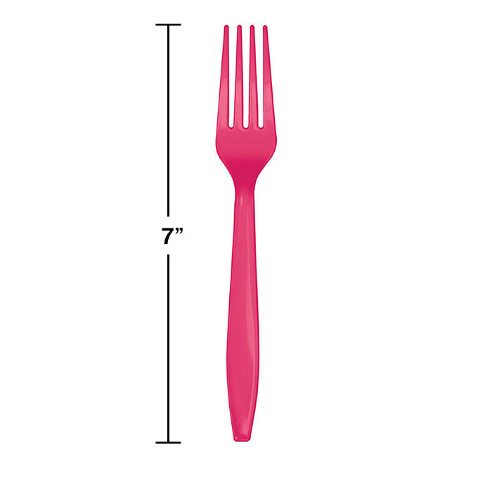 Party Decorations Hot Magenta Pink Plastic Forks, 24 ct