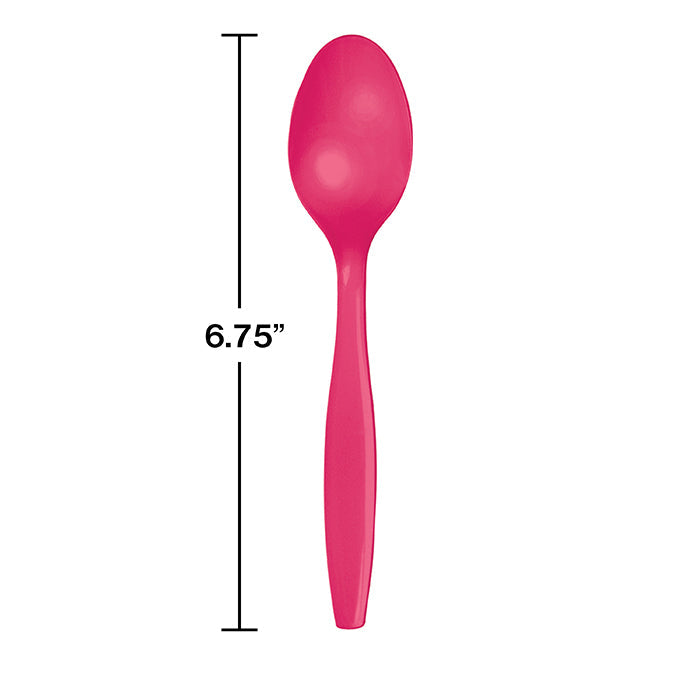 Party Decorations Hot Magenta Pink Plastic Spoons, 24 ct