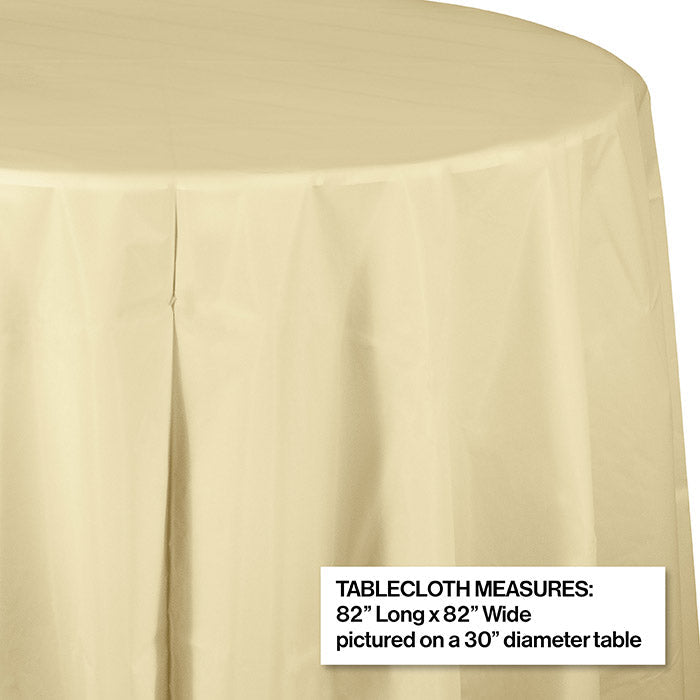 Party Decorations Ivory Round Plastic Tablecover, 82"