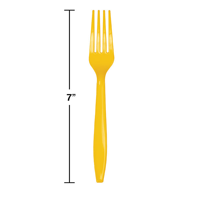 Party Decorations School Bus Yellow Plastic Forks, 50 ct