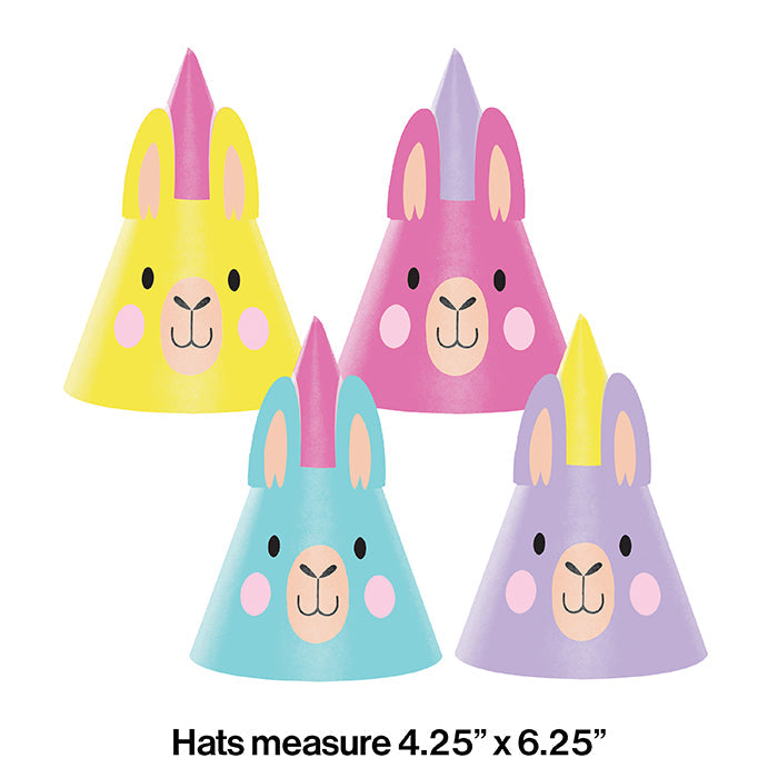 Party Decorations Llama Party Hat Child, Assorted 2 Each Of 4 styles, 8 Count