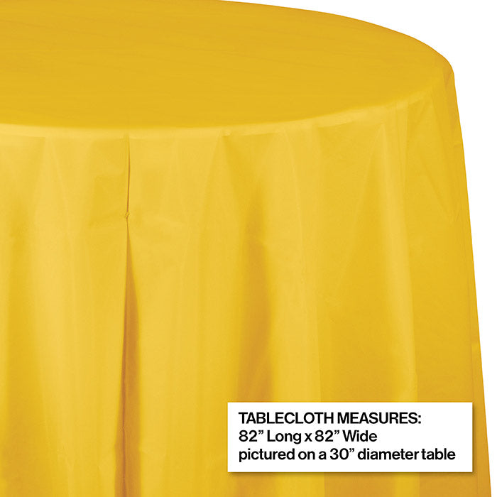 Party Decorations School Bus Yellow Round Plastic Tablecover, 82"