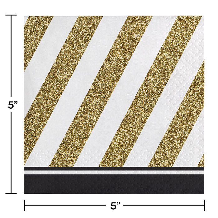 Party Decorations Black & Gold Beverage Napkin, 3 Ply, 16 ct