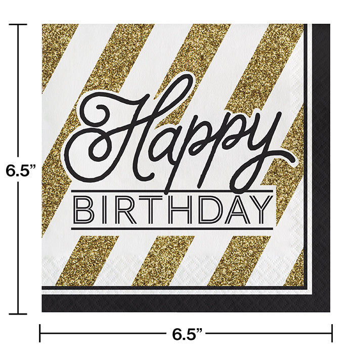 Party Decorations Black And Gold Birthday Napkins, 16 ct