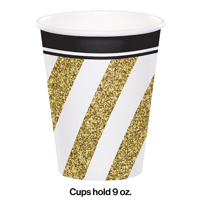 Party Decorations Black & Gold Hot/Cold Paper Cups 9 Oz., 8 ct