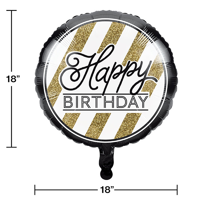 Party Decorations Black & Gold Metallic Balloon 18", Happy Birthday