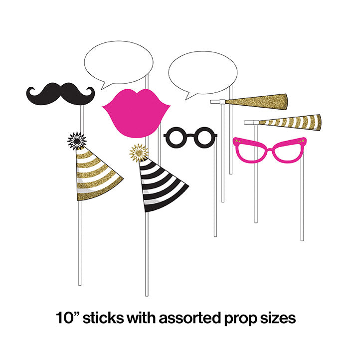 Party Decorations Black And Gold Photo Booth Props, 10 ct