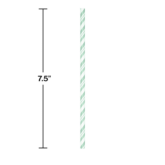 Party Decorations Mint Green Striped Paper Straws, 24 ct