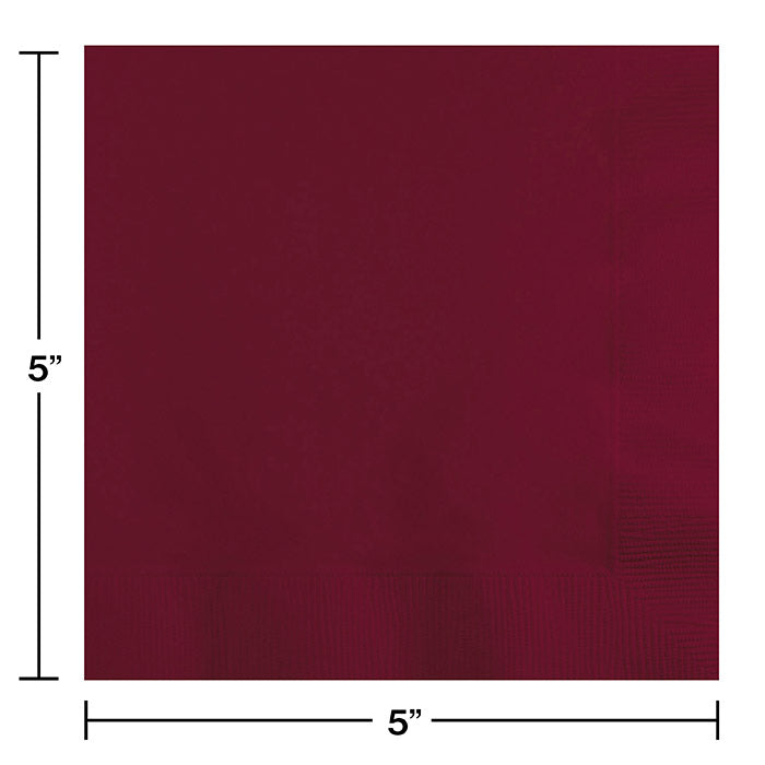 Party Decorations Burgundy Beverage Napkin, 3 Ply, 50 ct