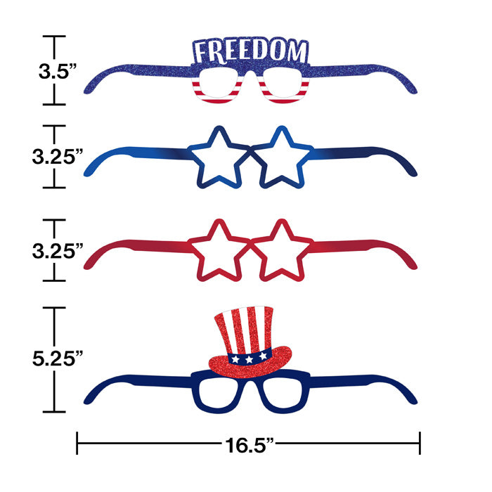 Party Decorations Patriotic Paper Glasses 4ct