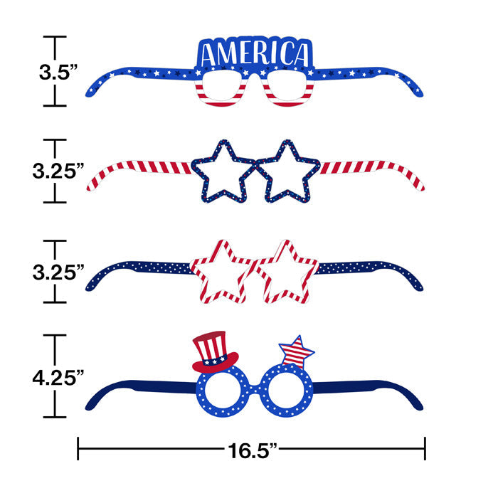 Party Decorations Patriotic Paper Glasses 4ct