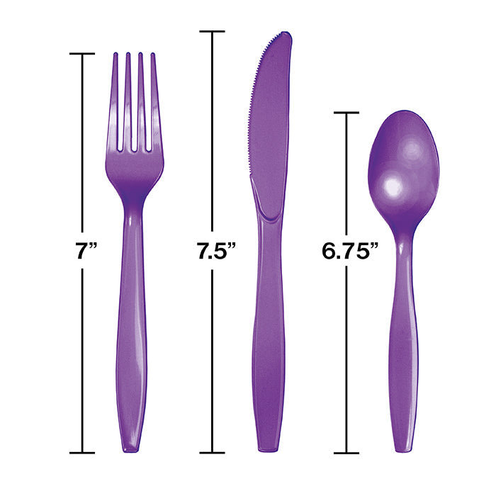 Party Decorations Amethyst Purple Assorted Plastic Cutlery, 24 ct