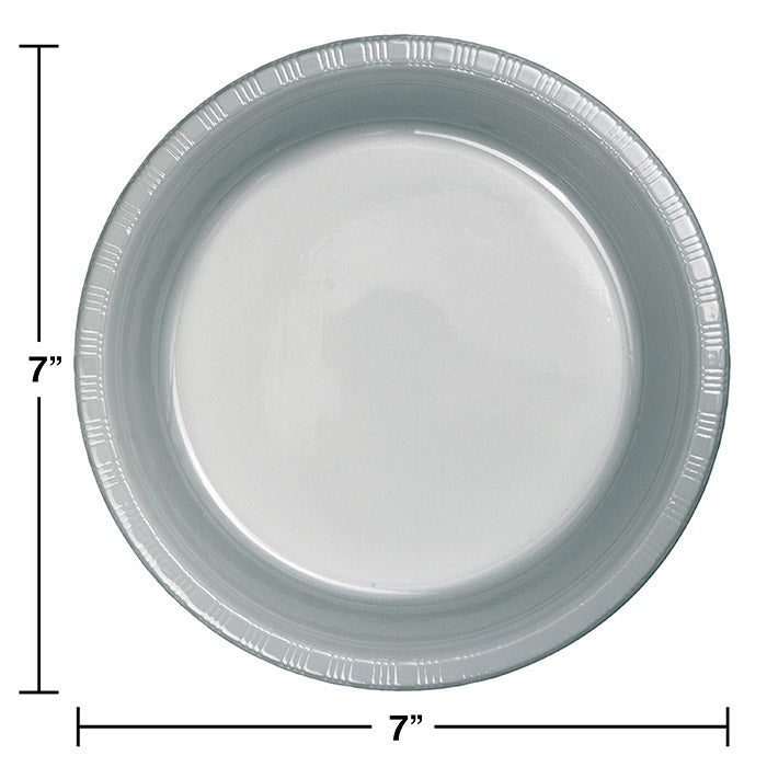 Party Decorations Shimmering Silver Plastic Dessert Plates, 20 ct