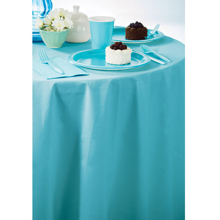 Party Decorations Bermuda Blue Round Polylined TIssue Tablecover, 82"