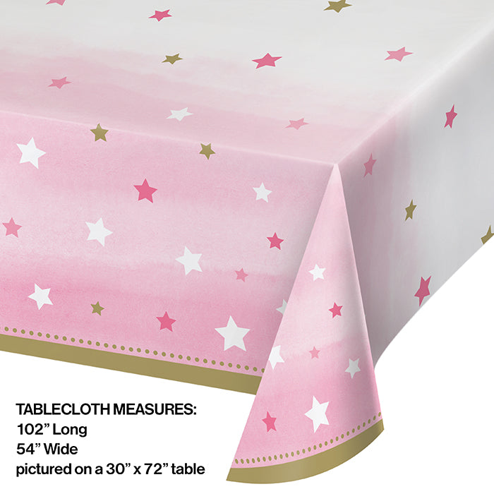 Party Decorations One Little Star - Girl Plastic Tablecover All Over Print, 54" X 102"