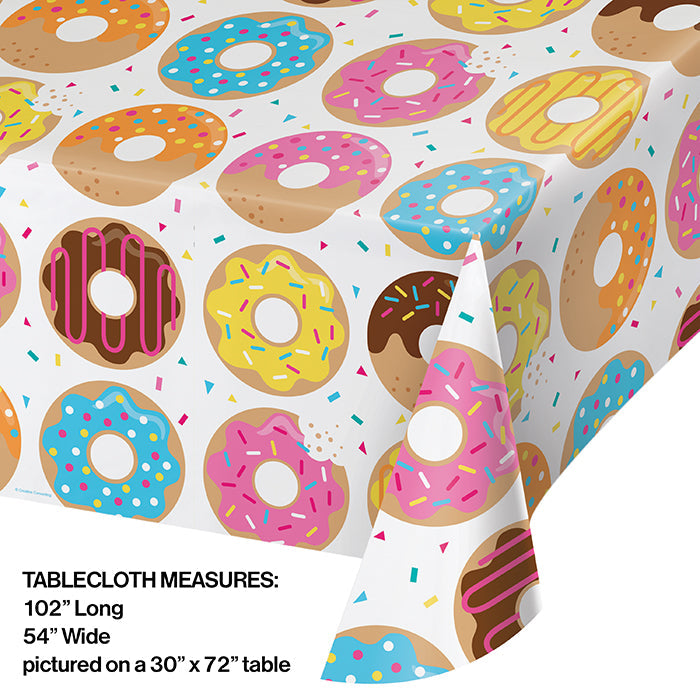 Party Decorations Donut Time Plastic Tablecover All Over Print, 54" X 102"