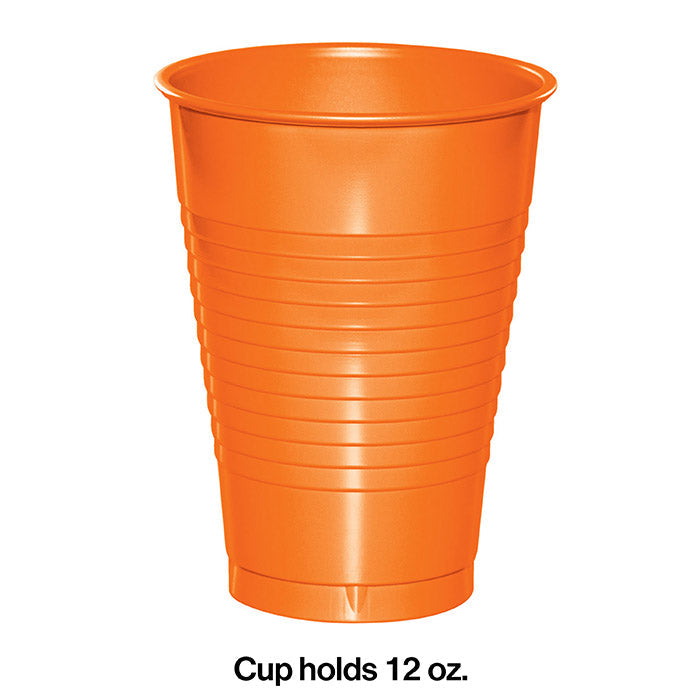 Party Decorations Sunkissed Orange 12 Oz Plastic Cups, 20 ct