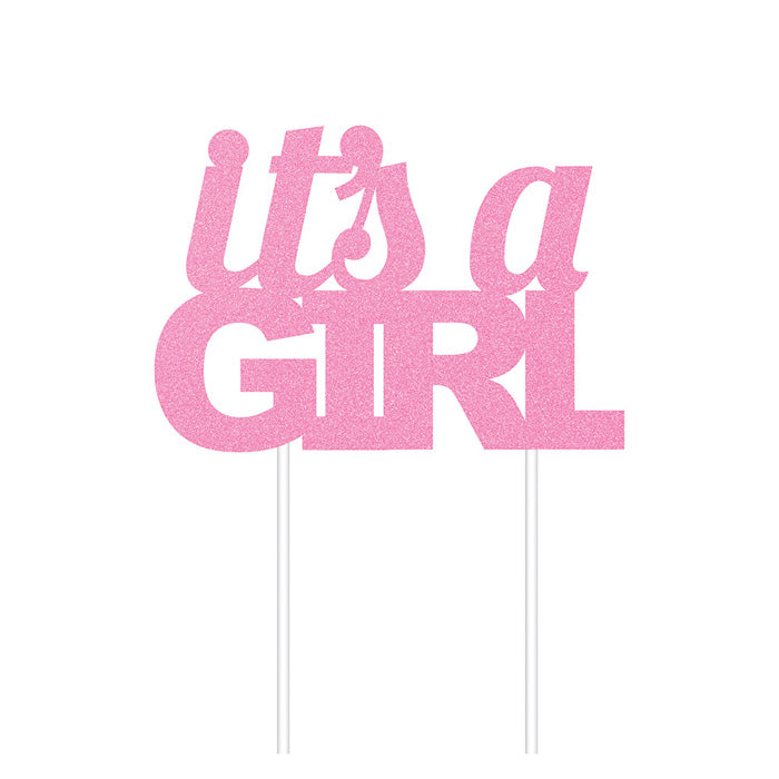 Party Decorations Pink Glitter It's A Girl Cake Topper