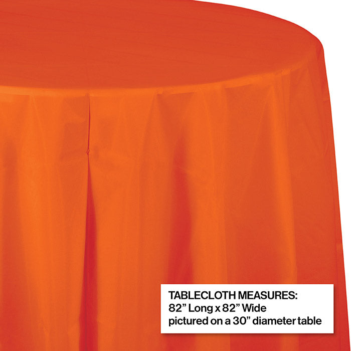 Party Decorations Sunkissed Orange Round Plastic Tablecover,  82"