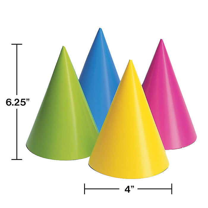 Party Decorations Neon Party Hats, 8 Count