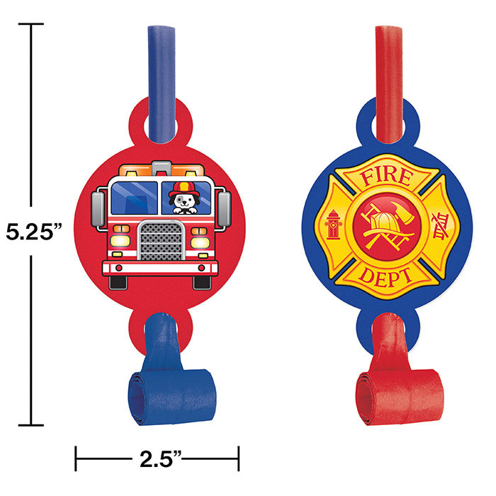 Party Decorations Fire Truck Blowouts W/ Med, 8 ct