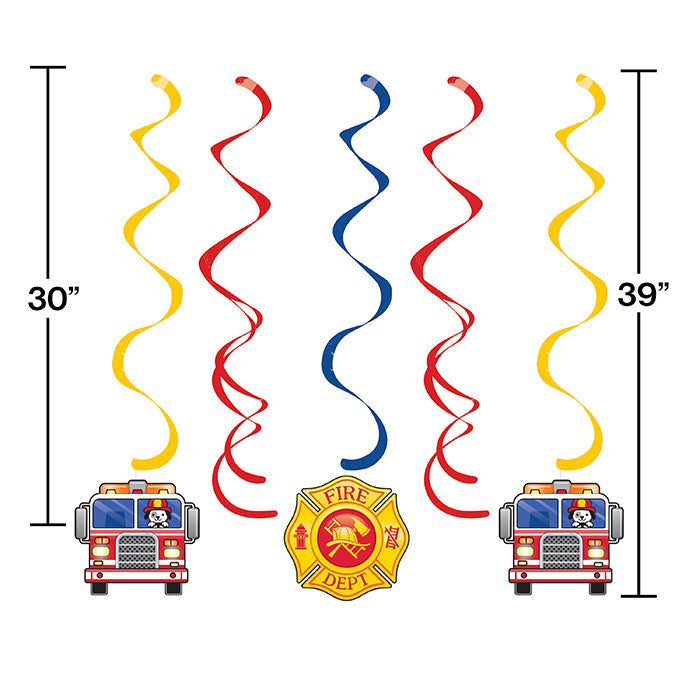 Party Decorations Fire Truck Swirl Decorations, 5 ct