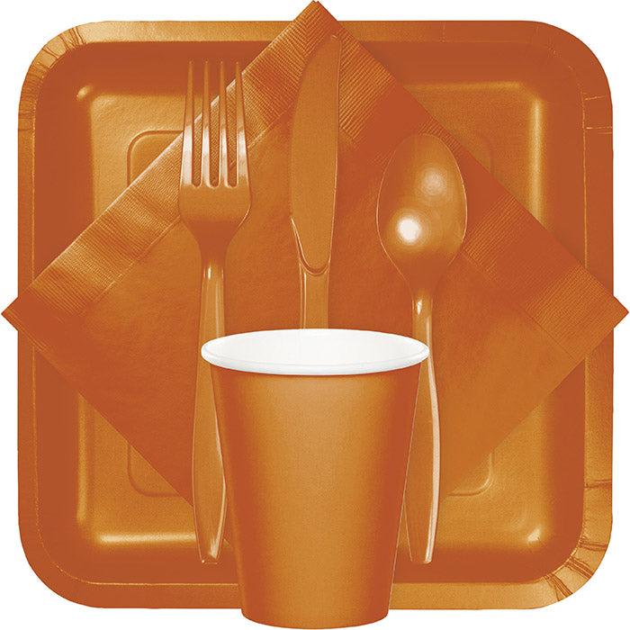 Party Decorations Pumpkin Spice Orange Assorted Plastic Cutlery, 24 ct