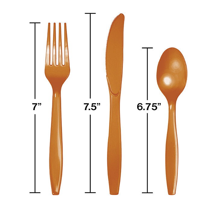 Party Decorations Pumpkin Spice Orange Assorted Plastic Cutlery, 24 ct