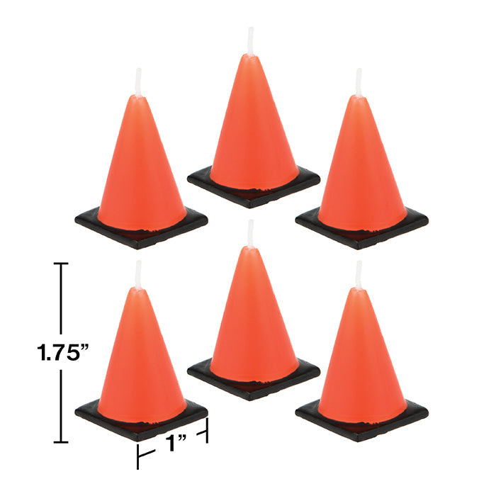 Party Decorations Construction Cone Candles, 6 Count