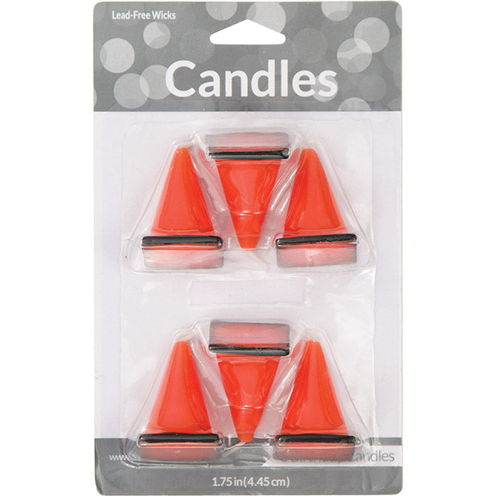 Party Decorations Construction Cone Candles, 6 Count