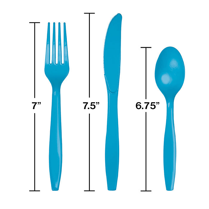 Party Decorations Turquoise Blue Assorted Plastic Cutlery, 24 ct