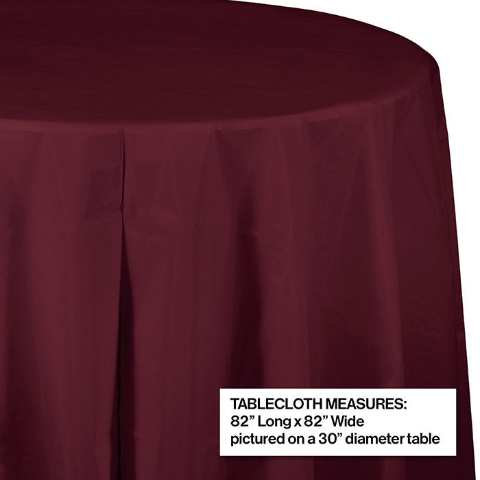 Party Decorations Burgundy Round Plastic Tablecover, 82"