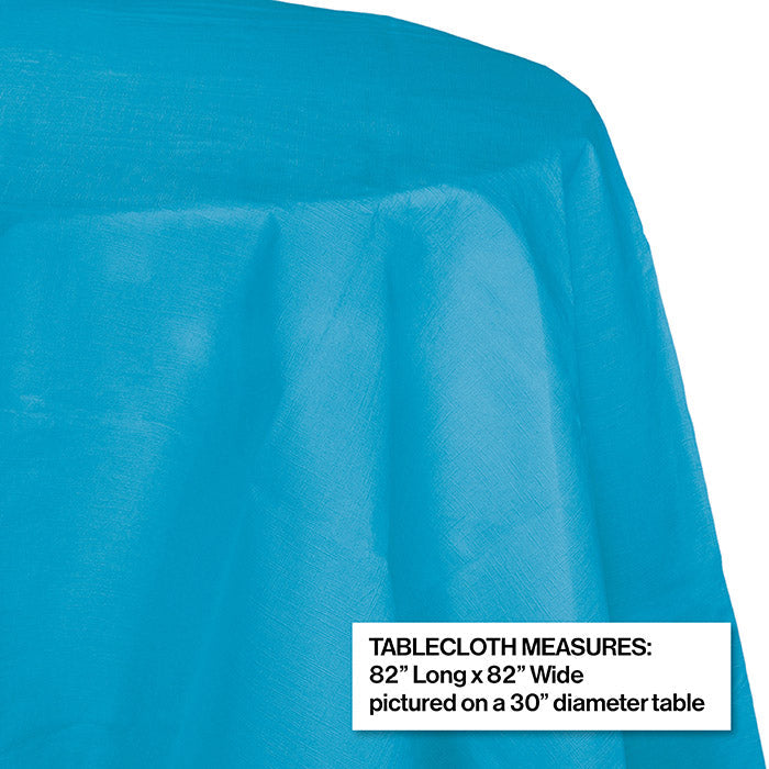 Party Decorations Turquoise Round Polylined TIssue Tablecover, 82"