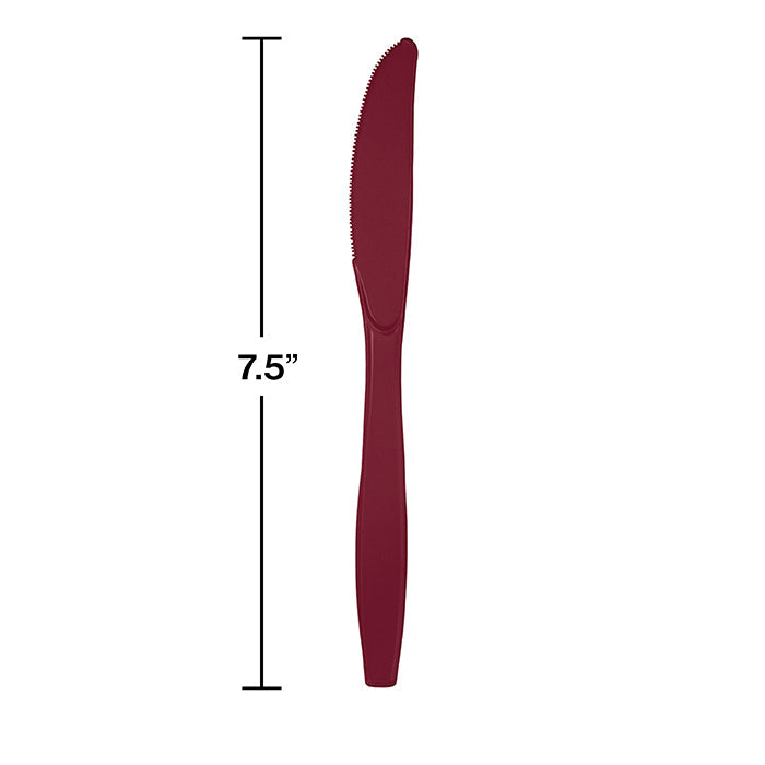 Party Decorations Burgundy Red Plastic Knives, 24 ct