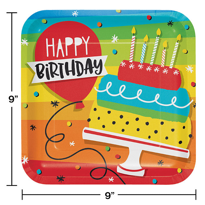 Party Decorations Hoppin' Birthday Cake  Square Paper Plates, 8 ct