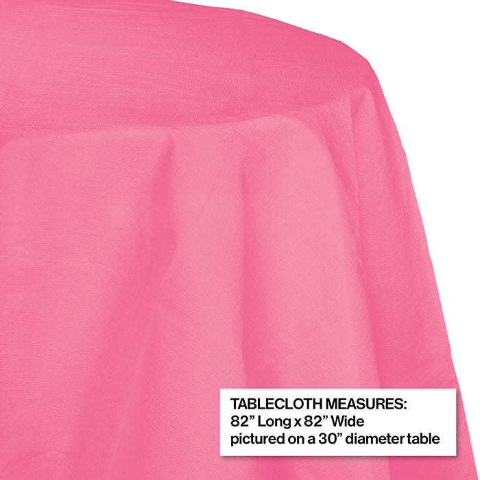 Party Decorations Candy Pink Round Polylined TIssue Tablecover, 82"