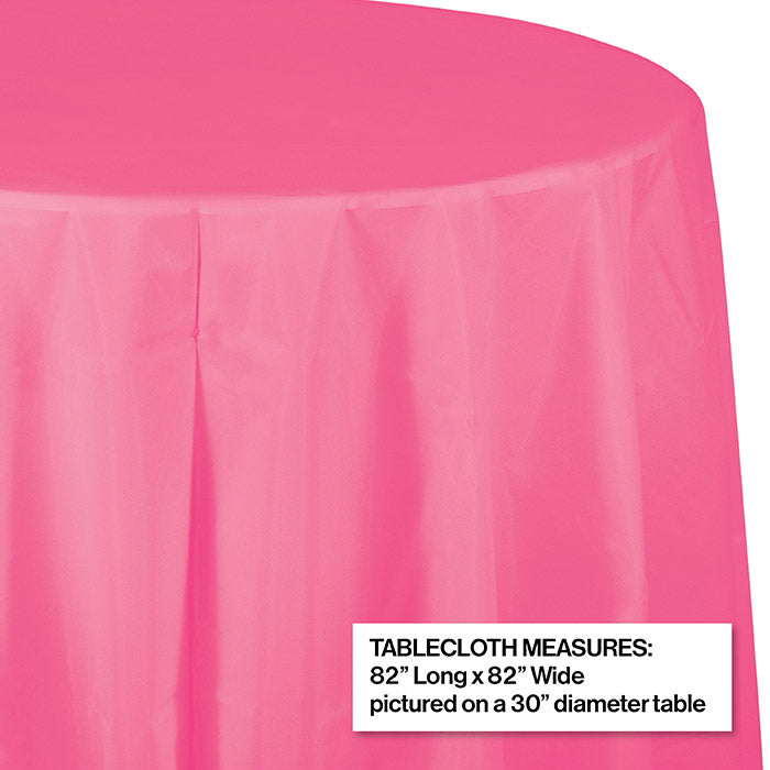 Party Decorations Candy Pink Round Plastic Tablecover, 82"