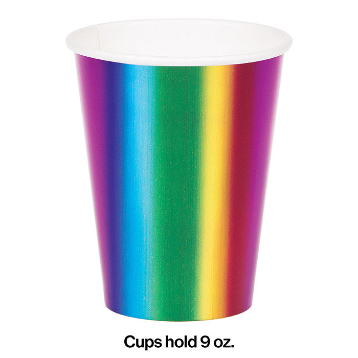 Party Decorations Rainbow Foil Hot/Cold Paper Cups 9 Oz., Rainbow Foil, 8 ct