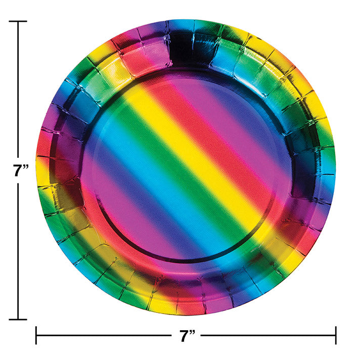 Party Decorations Rainbow Foil Paper Dessert Plates, 8 ct