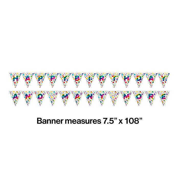 Party Decorations 2-Sided Pennant Banner, Rainbow Foil Birthday